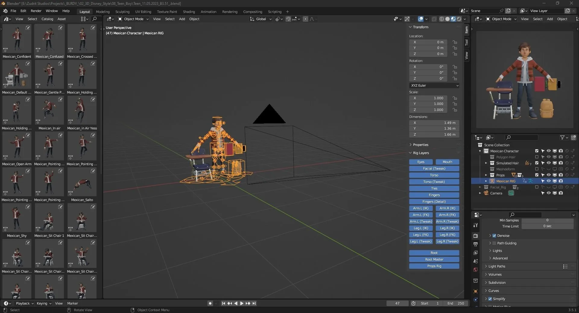 Cartoon Boy Teen 3D model in Blender workspace